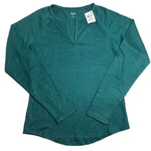 Jenni Split Neck Ribbed Pajama Top June Bug Dark Green Medium New